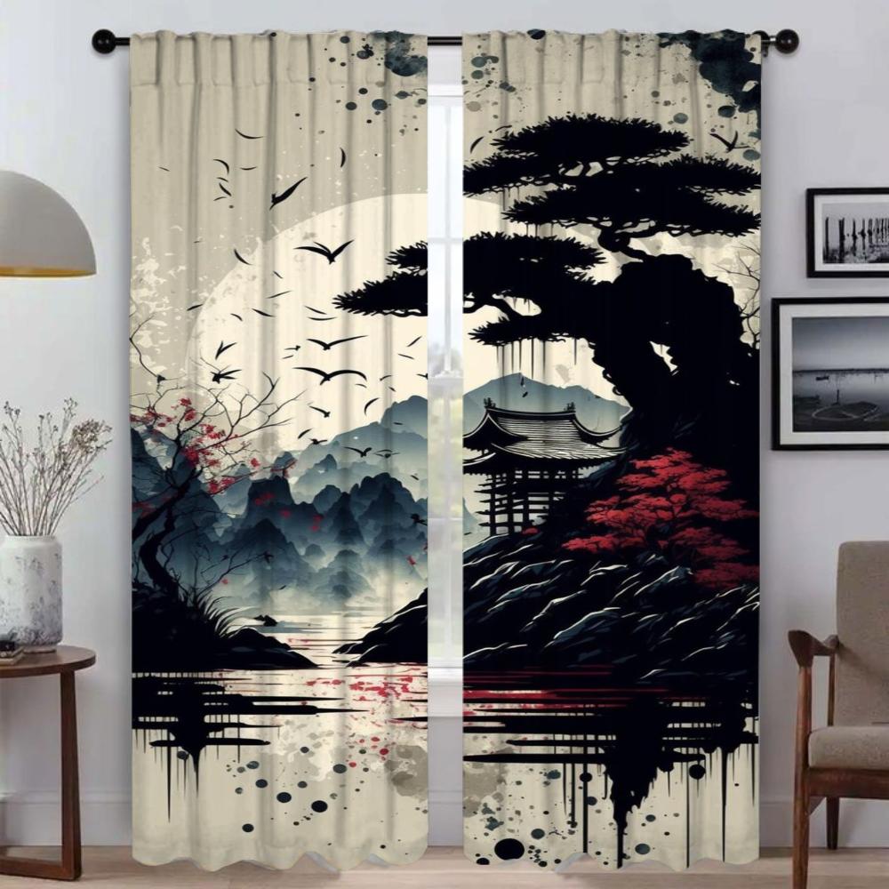 Perdele moderne în stil japonez pentru living, perdea pentru fereastră, perdele interioare pentru casă, 2 piese, decorațiuni de Halloween, partiție