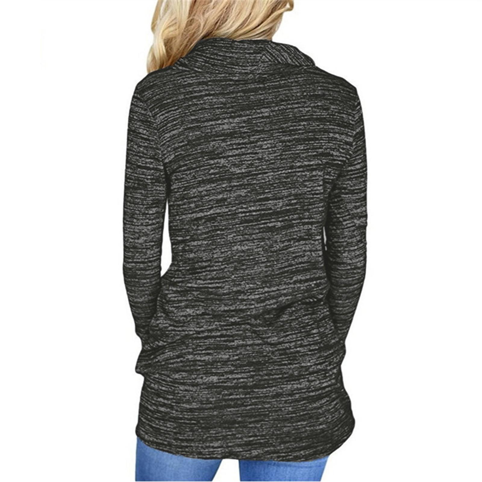 

Fashion Womens Pile Collar Long-Sleeved All-match Pullover Tops Blouse чёрный