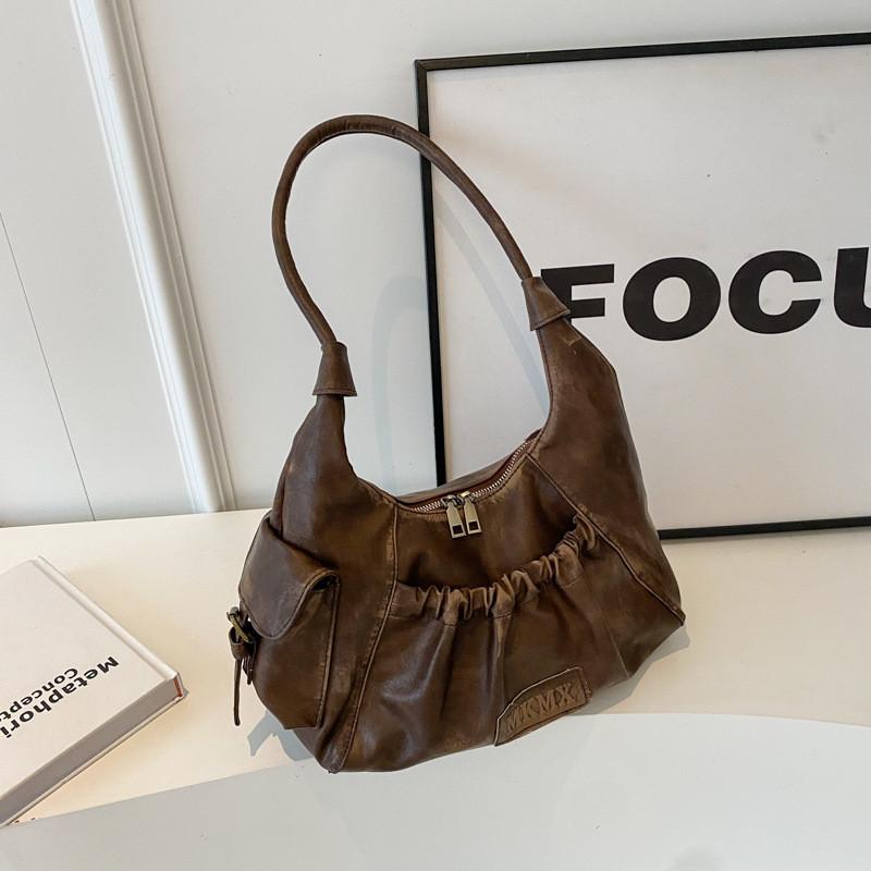 Retro Chic Pu Folded Shoulder Bag For Daily Use With Zipper Pocket