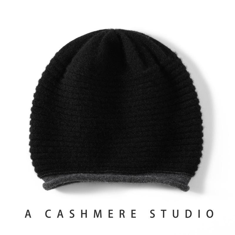 Women's 100% Pure Cashmere Color Block Knit Hat - Versatile Winter Fashion Headwrap