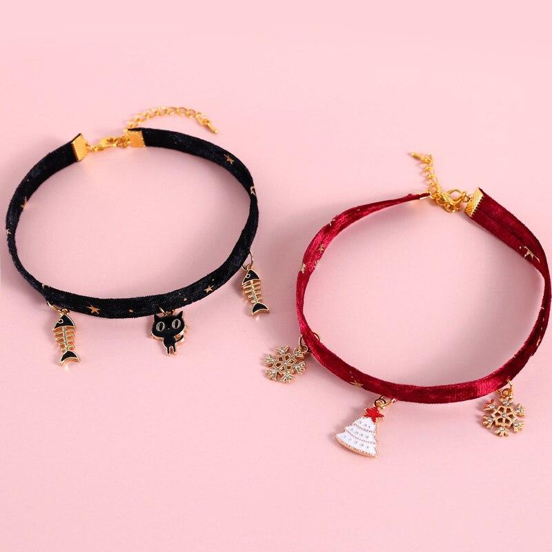 Velvet Bronzing Adjustable Cat Necklace Pet Fishbone/Snowflake /Starry Sky Collar for Puppy Exquisite Decoration Pet Accessories