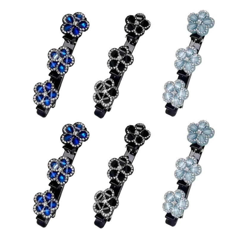 6pcs Hair Clip Five Petal Flower Design and Double Layer Braided Construction Plastic Resin for Secure Hairstyle Hold
