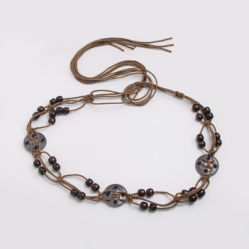 Boho Belt Summer Ethnic Belt Hand-woven Wood Beads Leisure Vacation Waist Rope