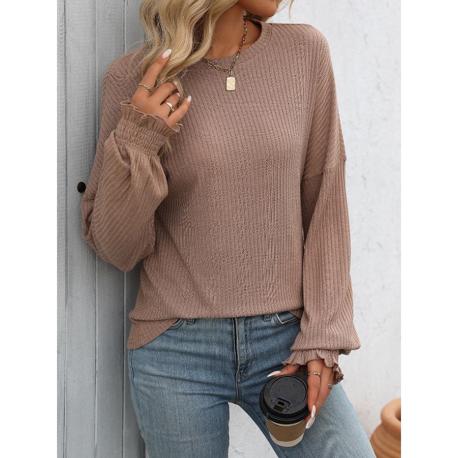 Women's Loose Casual Pit Stripe Long Sleeved T-shirt for Autumn Winter T Shirts