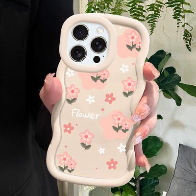 Coque de téléphone à fleurs mignonnes pour iPhone 11 12 13 14 15 Pro Max 6 6S 7 8 Plus Xs Bord ondulé Antichoc Protection Coque en caoutchouc