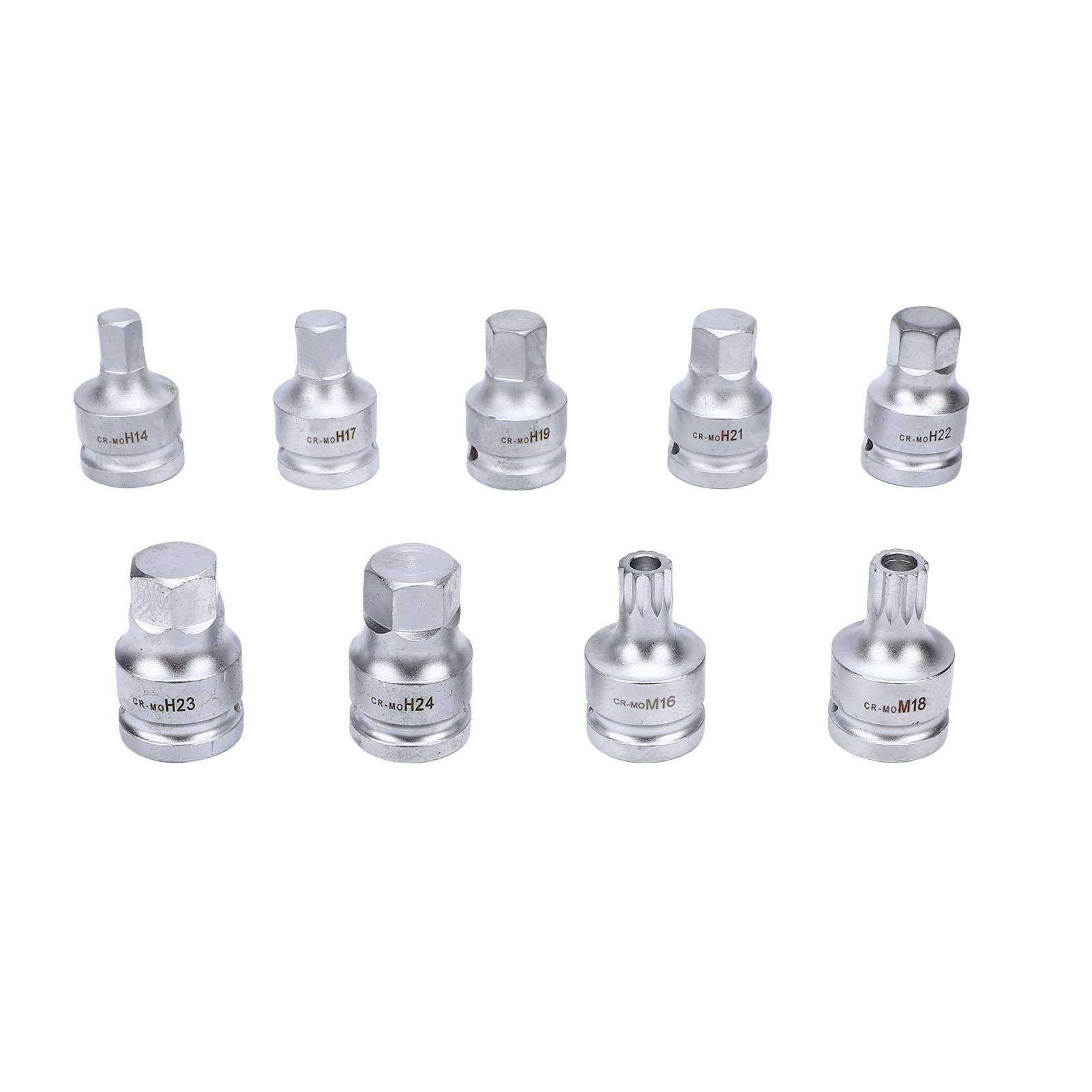 

9PCS 3Celsius4 Inch Drive Hex Spline Bit Socket Set Cr-Mo Alloy Steel H17 H19 H21 H22 H23 H24 Hex Bit Spline Bit Socket Kit for Automotiv