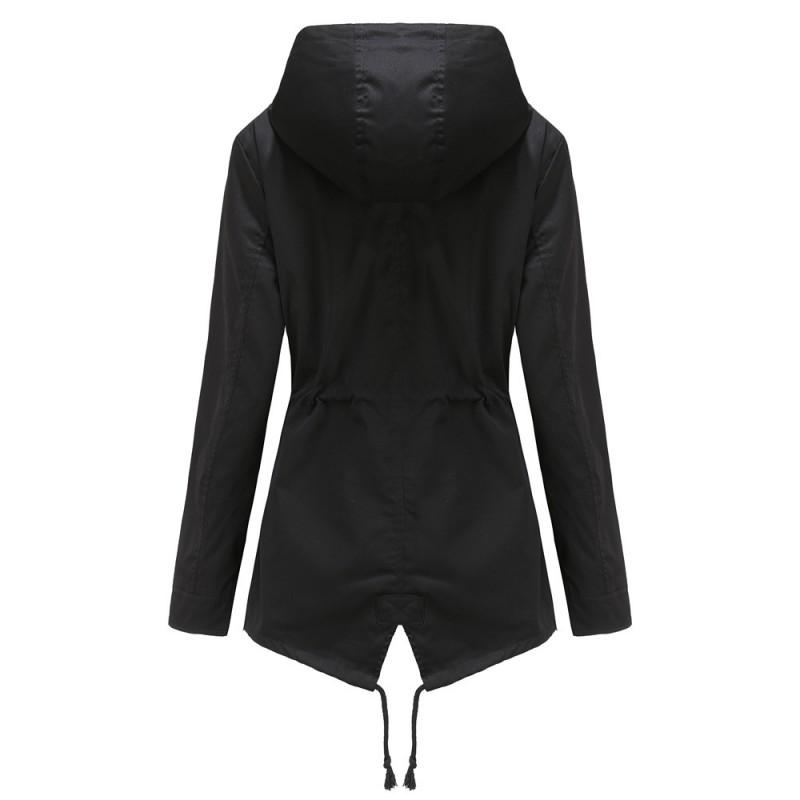 Lett hette-trenchcoat for kvinner, mellomlang regnjakke med snøring i midjen - Kasual chic yttertøy