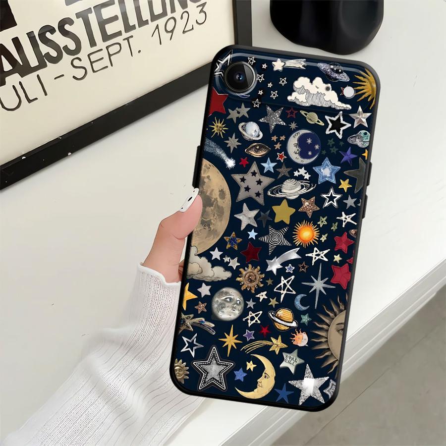 Case for iPhone 7 8 15 16 14 Plus XR 13 12 11 17 Pro Max 17Air XS Max Black Soft Phone Cover Star Moon Pattern
