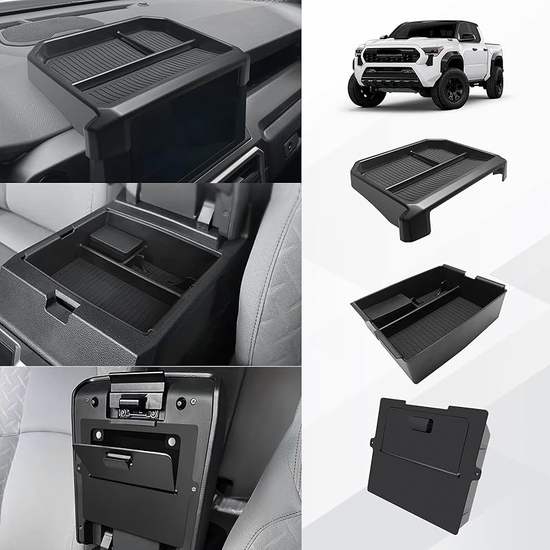 Muslogy Center Console Organizer Compatible with 2024 Toyota Tacoma 4th Gen Accessories Interior Storage Box Insert Tray Phone Pocket(Console