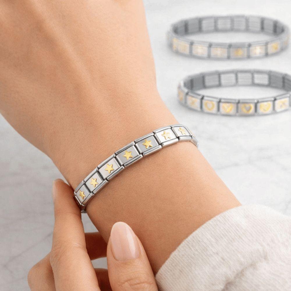 Square Modular Stainless Steel Bracelet 9mm Elastic Hand Chain Italian Chain Link Bracelet Gift
