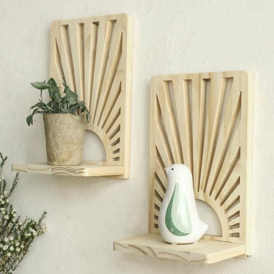 Wall-mounted Storage Rack Flower Pot Display Shelf Strong Load-bearing High Durability Easy Assembly Wooden Mini Floating Shelf