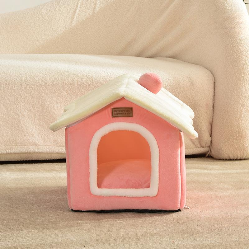 

Foldable Cat/dog Pet Nest Detachable and Washable Cat House Dog House Indoor Cat Nest Suitable for Small and Medium-sized Pets 46x37x40cm рожевий