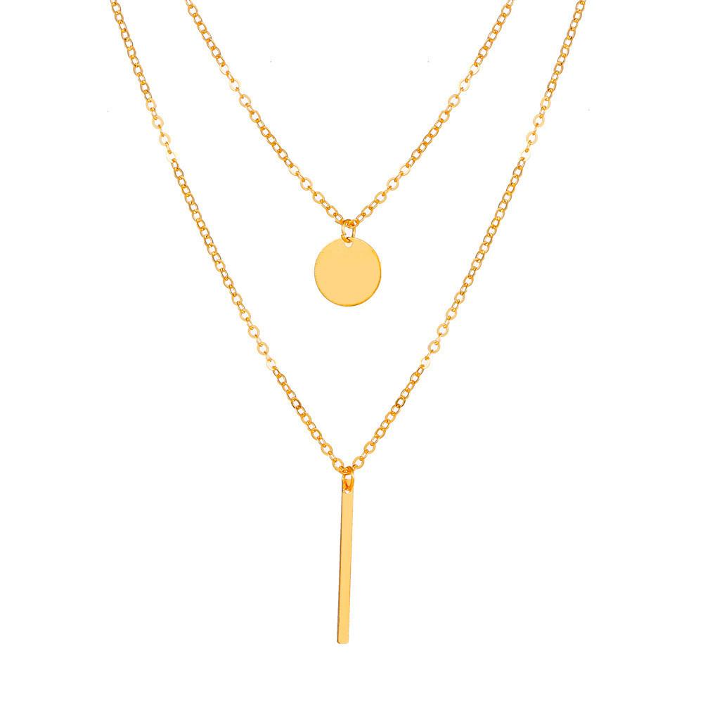 Geometric Double Layer Pendant Necklace For Women With Silver Plated Zinc Alloy Chain