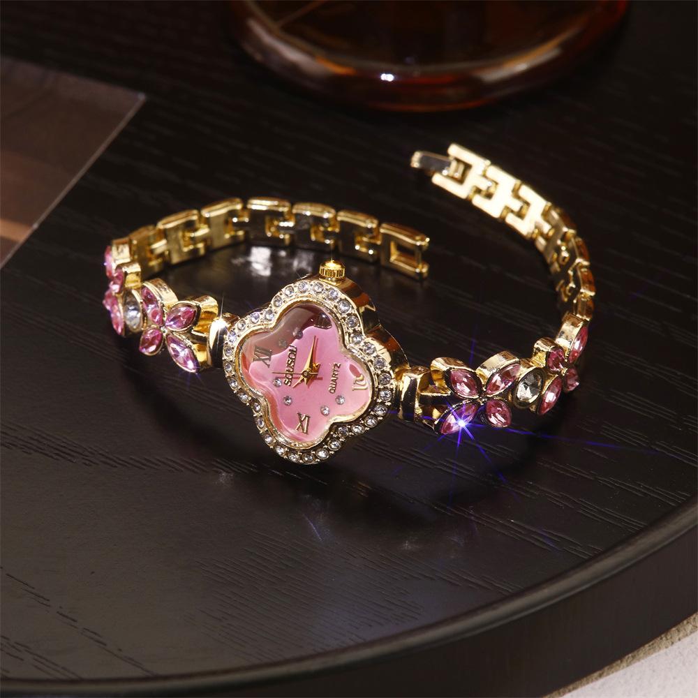 Fashion Clover Bracelet Quartz Watch Women's Colorful Gemstone Full Diamond Watch