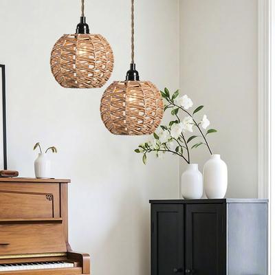 1PC Rattan Decorative Vintage Lamps B&B Faux Rattan Woven Lampshade Decorative Chandelier Chandelier Lighting Japanese Multi-Style