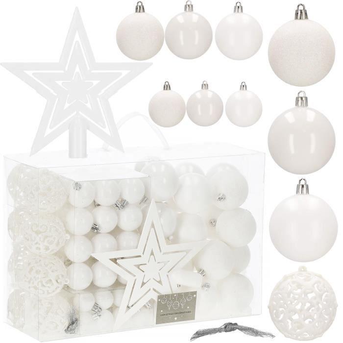 Boules de Noël - Springos® - Ensemble de 100 pièces - Plastique - Étoile blanche - Décoration Noël