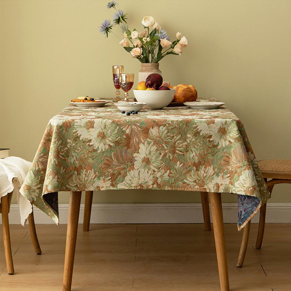 French Flower Oil Painting Tassels Tablecloth, Rectangle Dust-Proof Cover For Tea Table Wedding Dining Room Decor