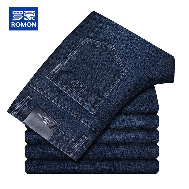 ROMON Men's Thick Loose Straight Stretch Jeans