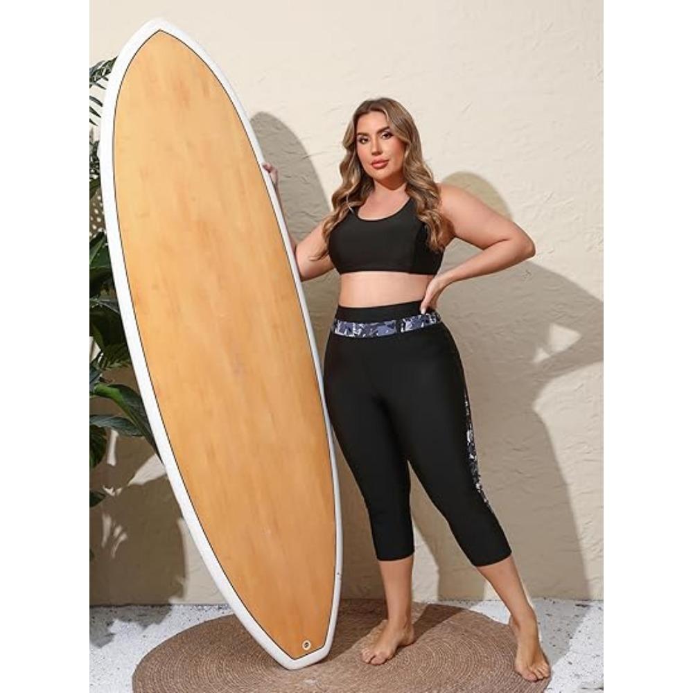CHARMLEAKS Übergröße Badehose für Damen Hochtaillierte Badekappri Badeshorts Schwimmleggings