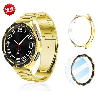 4-in-1 Modification Kit for Samsung Galaxy Watch 6 Classic 43mm 47mm Metal Stainless Steel Strap TPU Case Bezel Protective Film