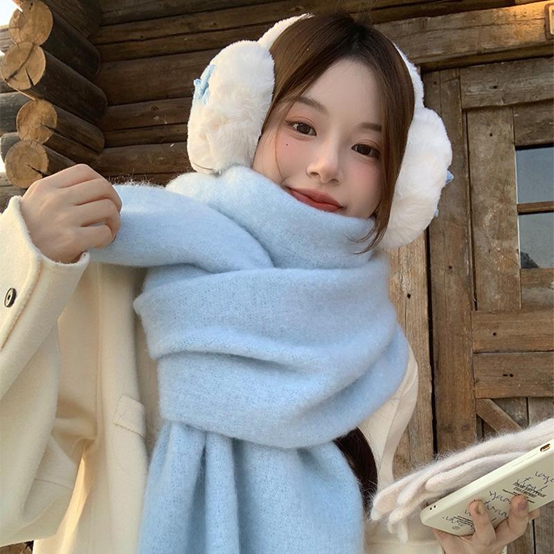 "2024 Winter Versatile Solid White Scarf for Girls - Korean Style"