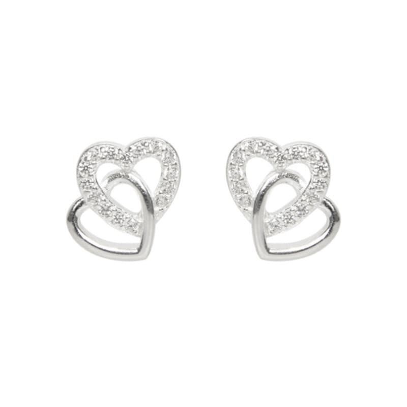 TOU [Silver925] WE029 Crystal two heart earring