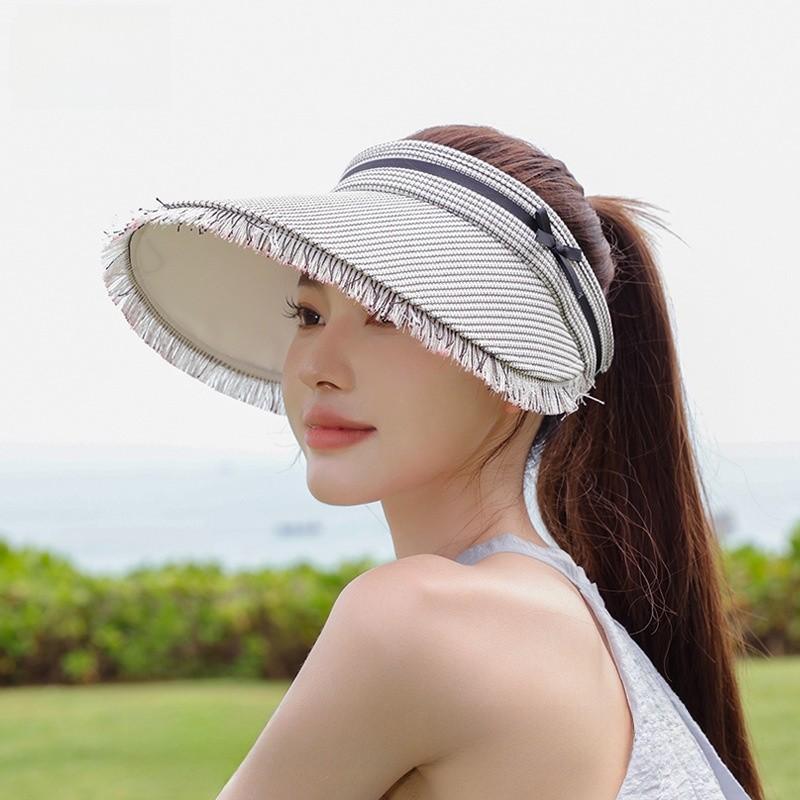 Tassel Sun Hat With Wide Brim For Summer Outdoor Sun Protection