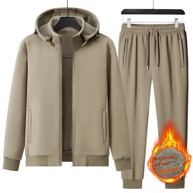 Male Tracktsuit Men Winter Thick Warm Fleece Suit Jacket+Sweatpants Two-Piece Set Men's Hoodies Sportwear