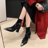 205 autumn and winter new pointed thin small short boots British style fashion versatile thick heel one pedal high heel thin boots