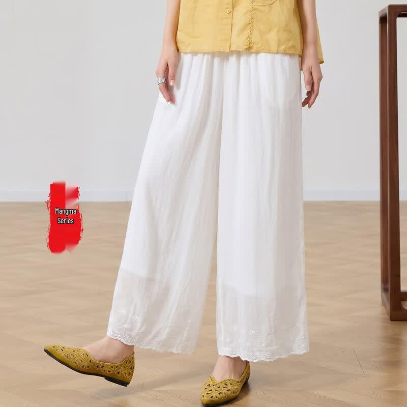 Golden Chrysanthemum Women s 100% Ramie Wide-Leg Casual Pants F/165/88A белый