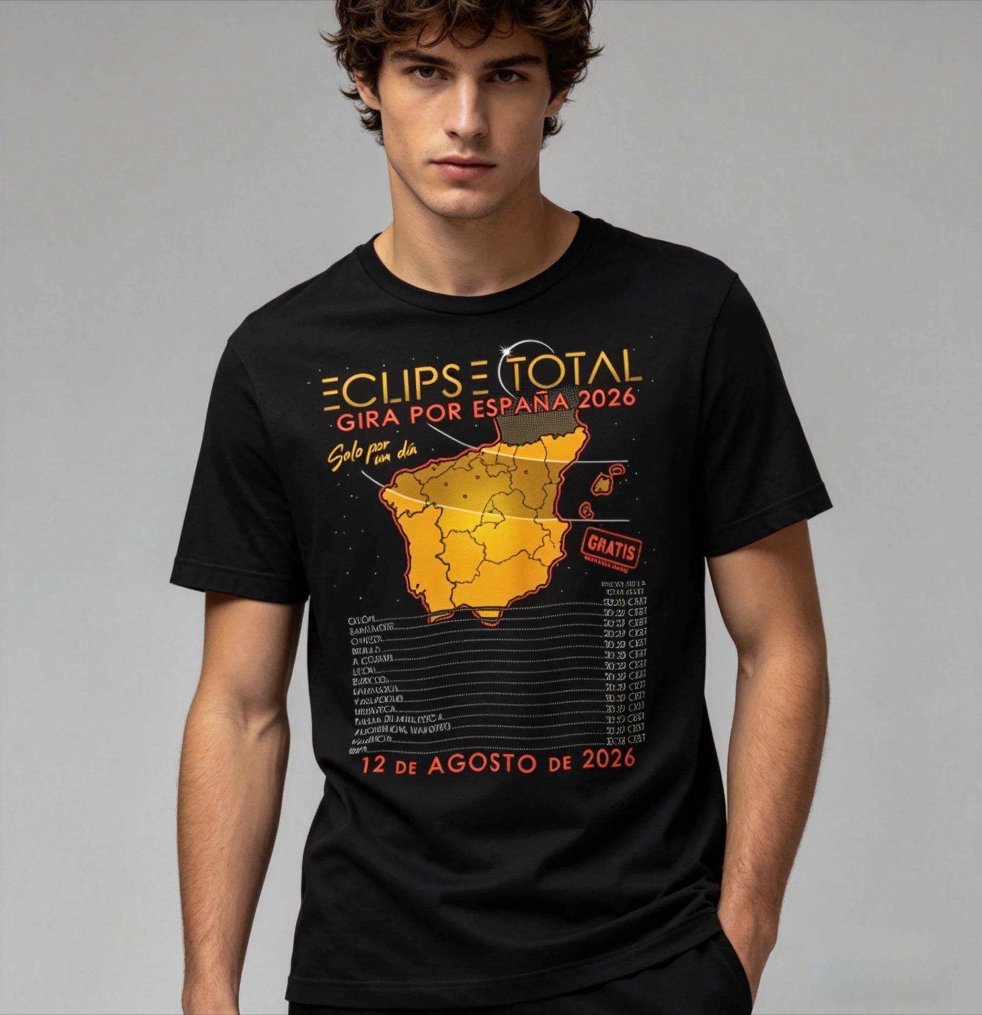 Summer Fashion Streetwear Total Solar Eclipse 2026 Tour of Spain August 12th 2026 T-Shirt Men Women Streetwear Hip Hop 4XL