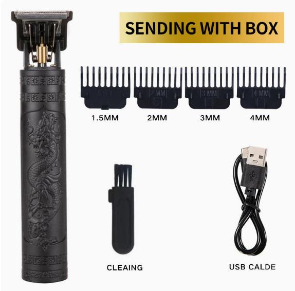 Vintage T9 Electric Hair Clipper Professional Men's Rechargeable Barber Trimmer for Men Dragon Buddha Design
