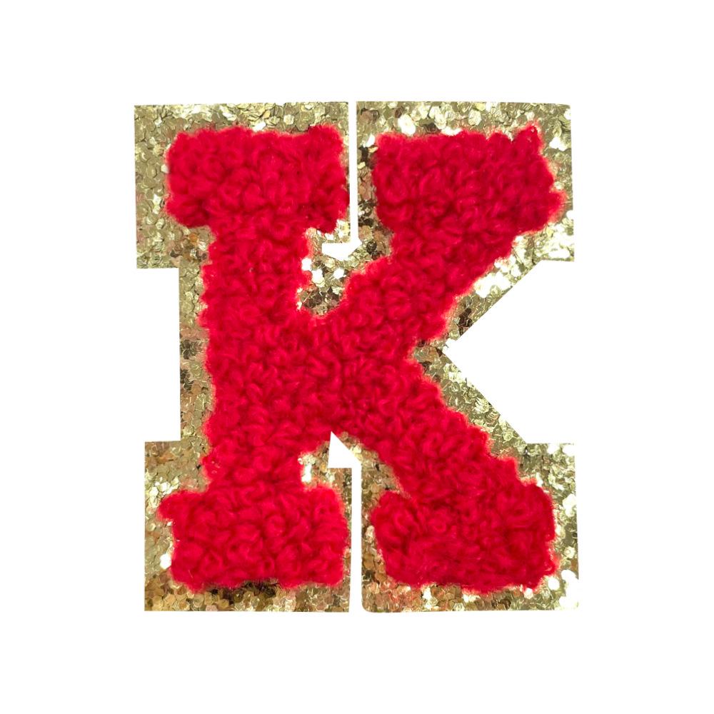 Red A-Z Chenille Embroidery Letter Patches, 5cm Self-Adhesive for DIY Clothing.
