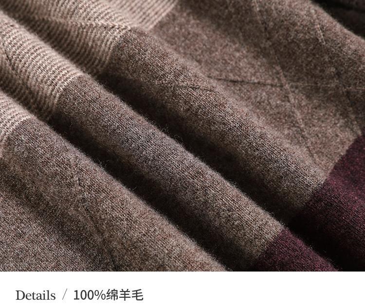 100% Sheepskin & Thick Jacquard Cross Color Striped Round Neck Woolen Sweater for Men's Autumn/Winter Warmth Sweater