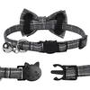 SLSON 2 Pack Breakaway Cat Collar with Bell and Bow Tie Plaid Kitten Collar for Cats and Small Dogs Pets Adjustable from 8-11In, Black and Grey