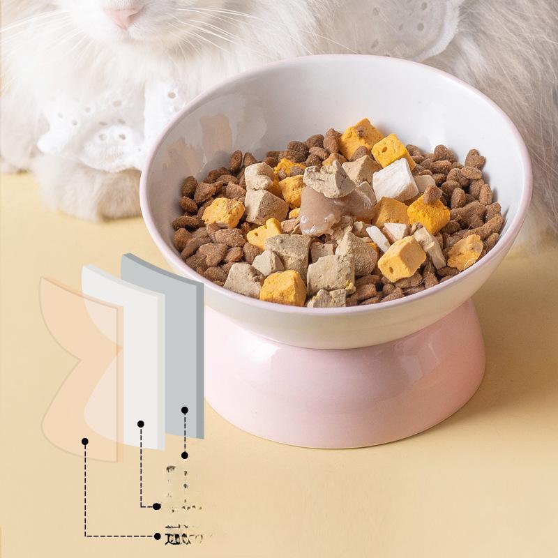 Cat Ceramic Bowl  Plain Flat Mouth  Angled Mouth Bowl Dog Bowl  Angled Feeding and Drinking Water  Anti-knock Over Pet Cat Supplies