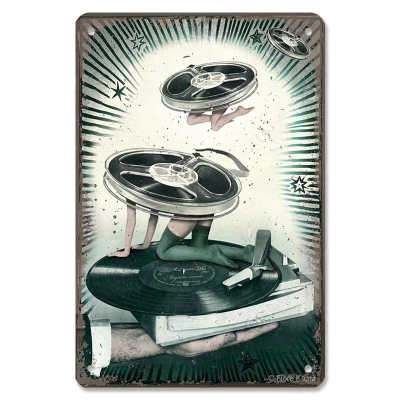 Vintage Kovové Plechové Značky Retro Hudební Plakáty Vinylová Deska Gramofon Kovová Plaketa Nástěnná Dekorace pro Kavárnu Bar Klub