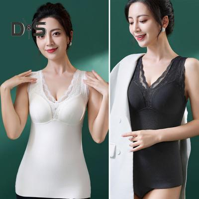 Gilet termico invernale da donna con cuscinetti per il petto, senza cuciture, in pizzo, con blocco rapido della temperatura, scollo a V, vestibilità aderente, elastico, senza maniche, intimo, canotta
