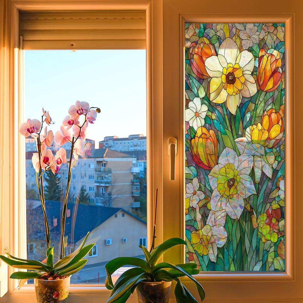 Laser-printed Vibrant Floral Designs Adorn Home Glass Doors and Windows with Electrostatic Stickers
