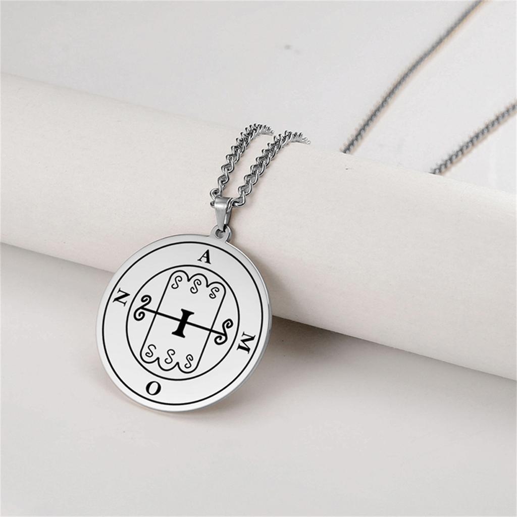 EUEAVAN Vintage Solomon Seal Pendant Necklaces Stainless Steel Silver Color King Asmoday Demon Sigil Amulet Jewelry Gifts