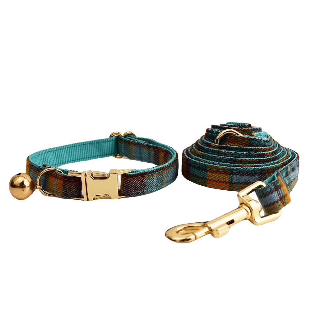 Plaid Series Engravable Pet Collar with Bell - For Cats & Dogs