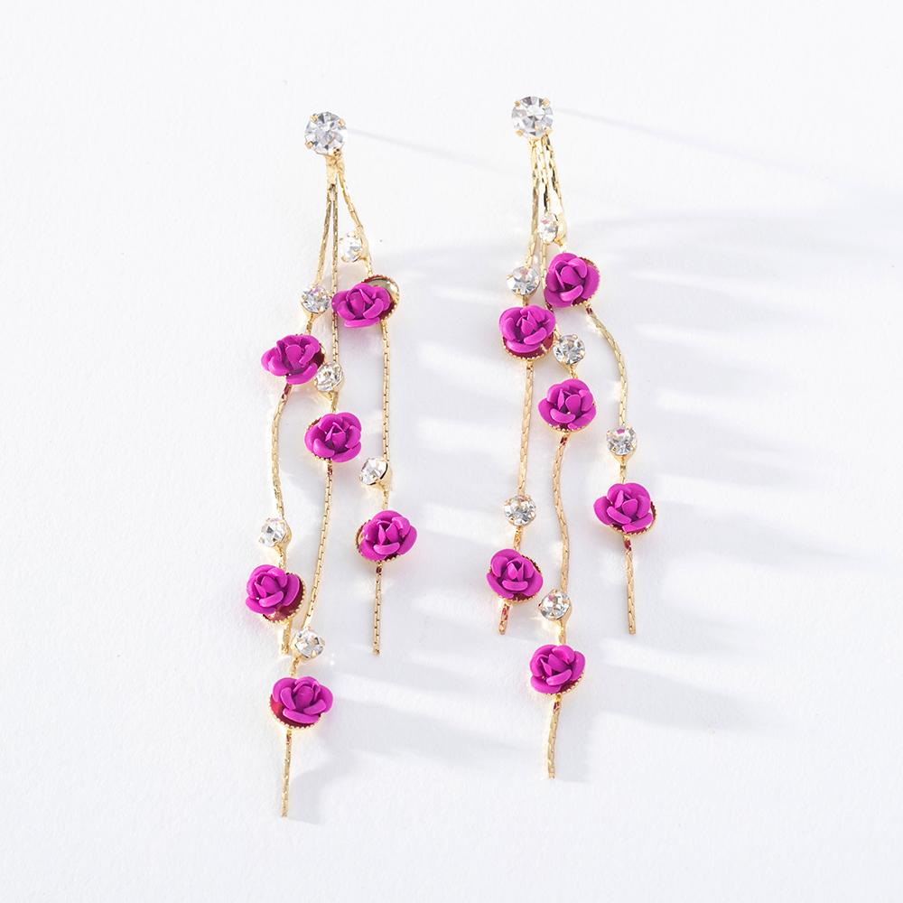 Pinkdudu Fashion Korean 5 Color Rose Long Drop Earrings Romantic Luxury Flower Zircon Tassel Earring for Women Jewelry PD1410