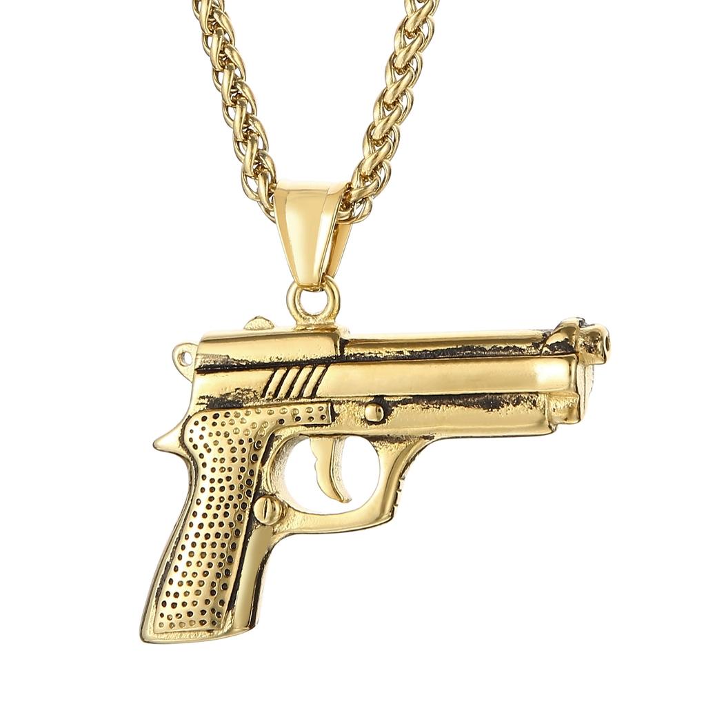 Stainless Steel Gun Charm Pendant Necklace for Men Women Chunky Power Jewelry 60cm Silver/Gold Color Metal Accessories
