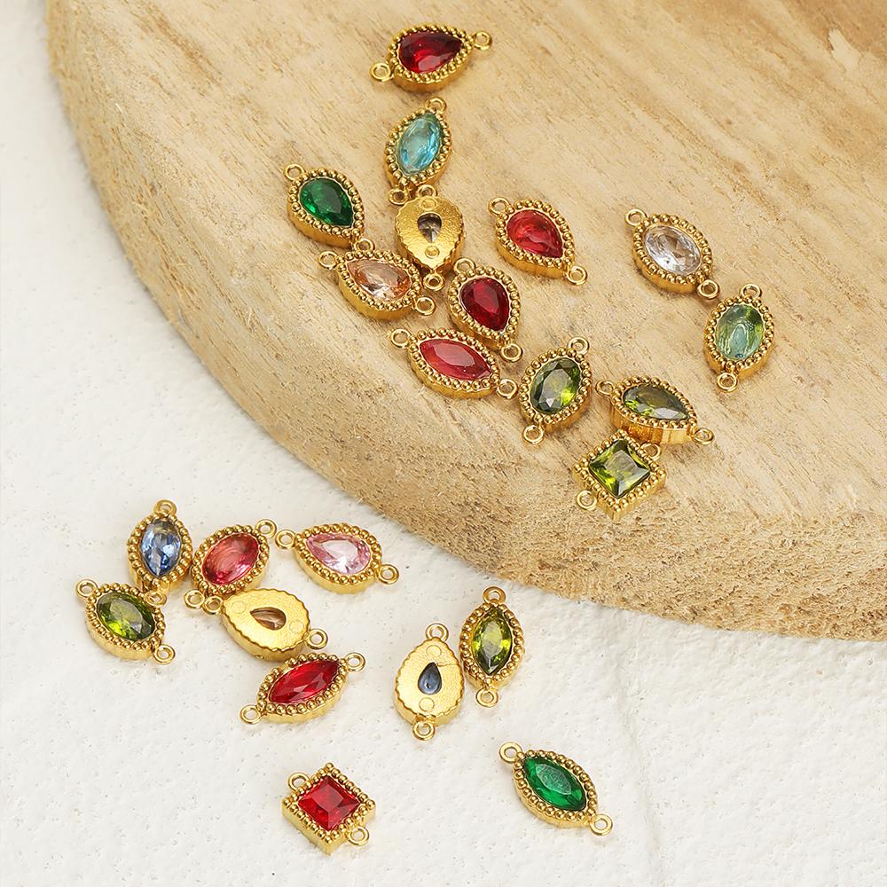 10pcs Stainless Steel Heart Square Zircon Connectors Charms for DIY Necklace Findings Jewelry Earrings Making Bracelets Supplies