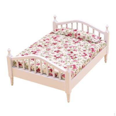 1/12 Miniature Wooden Bed Single Model Dollhouse Decoration Accessories for Study