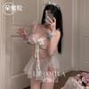 Domila Erotic Underwear Sexy Sweet Bow Dew Milk Sweet Beautiful Woman Servant Mesh Transparent Uniform Set