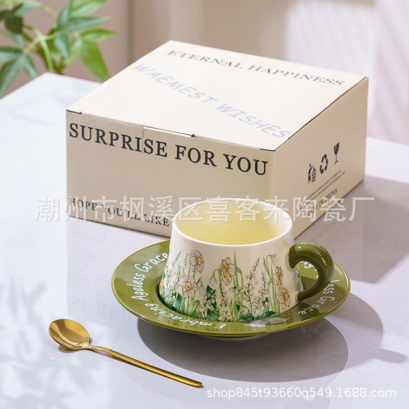 French Retro Coffee Cups And Saucers, High-End Exquisite Latte Cups, Couples' Pairs Of Cups, Wedding Gifts, Ceramic Afternoon Tea Cups