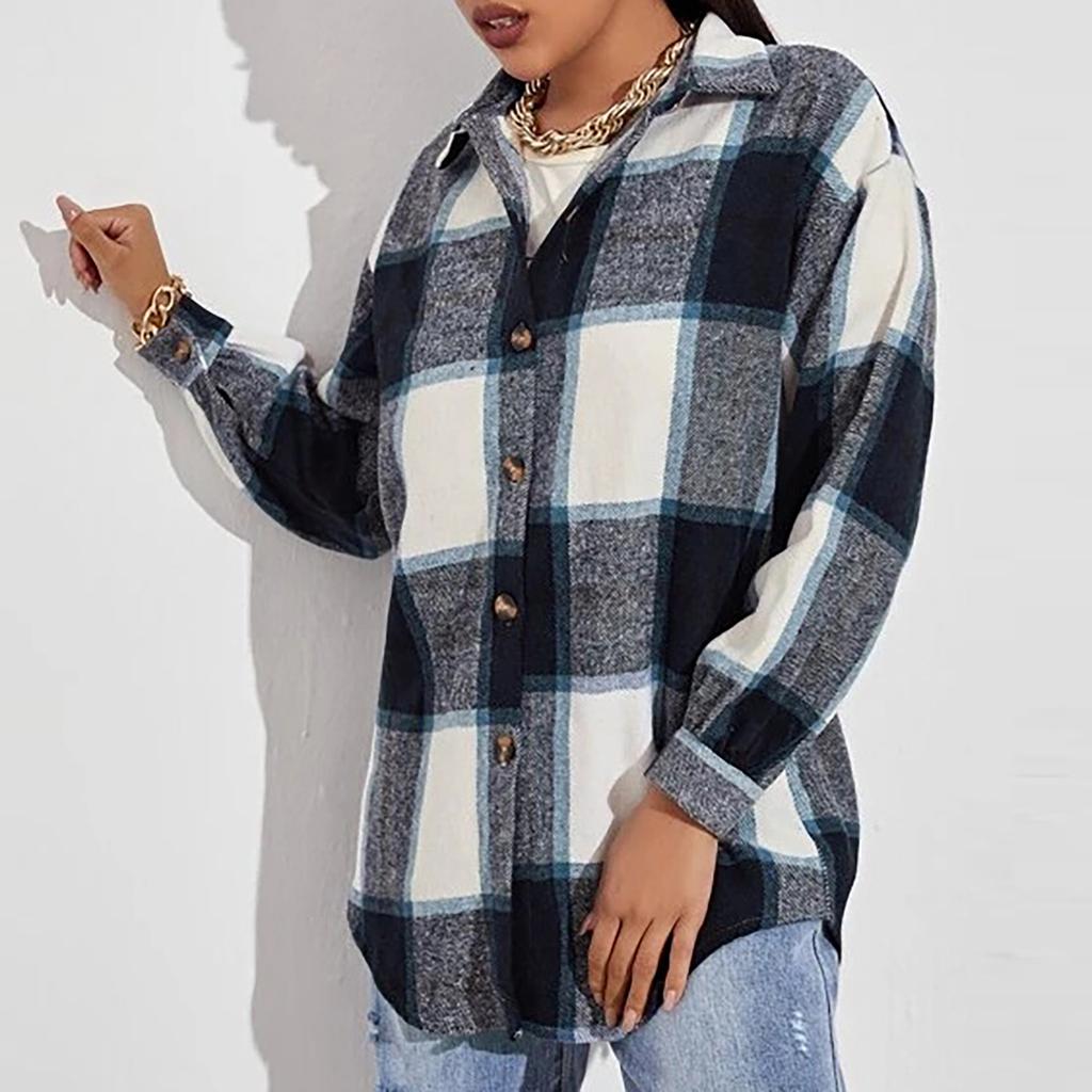 Women's Fashion  And Winter Jacket Thickened Casual Loose Plaid Shirt