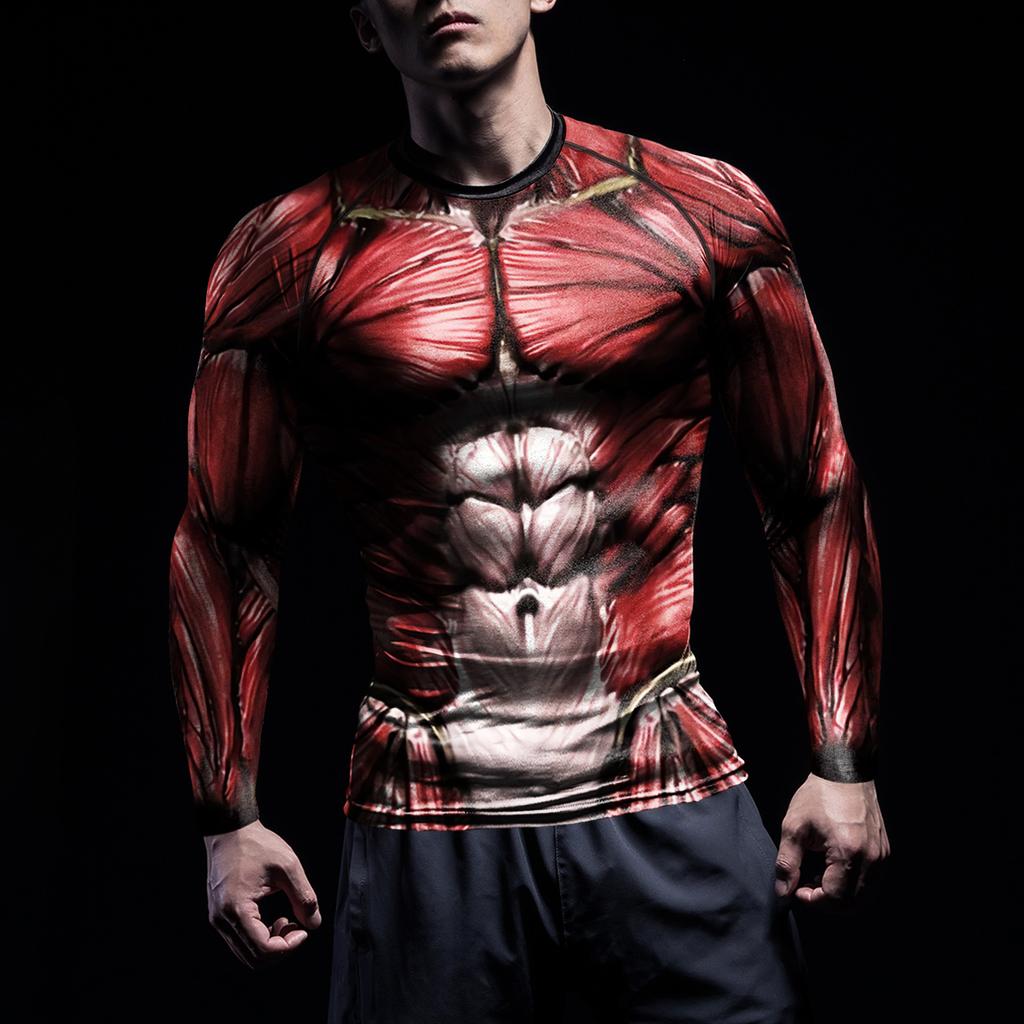 NADANBAO Rash Guards Shirts for Men Fancy Human Muscle 3D Printed Long Sleeve Workout Fitness Shirts Compression Tee Tops