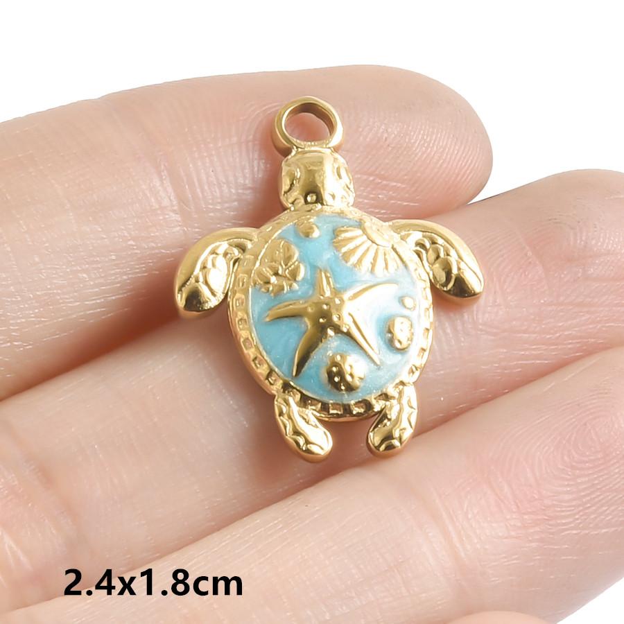 6pcs Enamel Marine Animal Starfish Fish Tail Sea Turtle Stainless Steel Charms For Jewelry Making Bulk Handmade Keychain Pendant